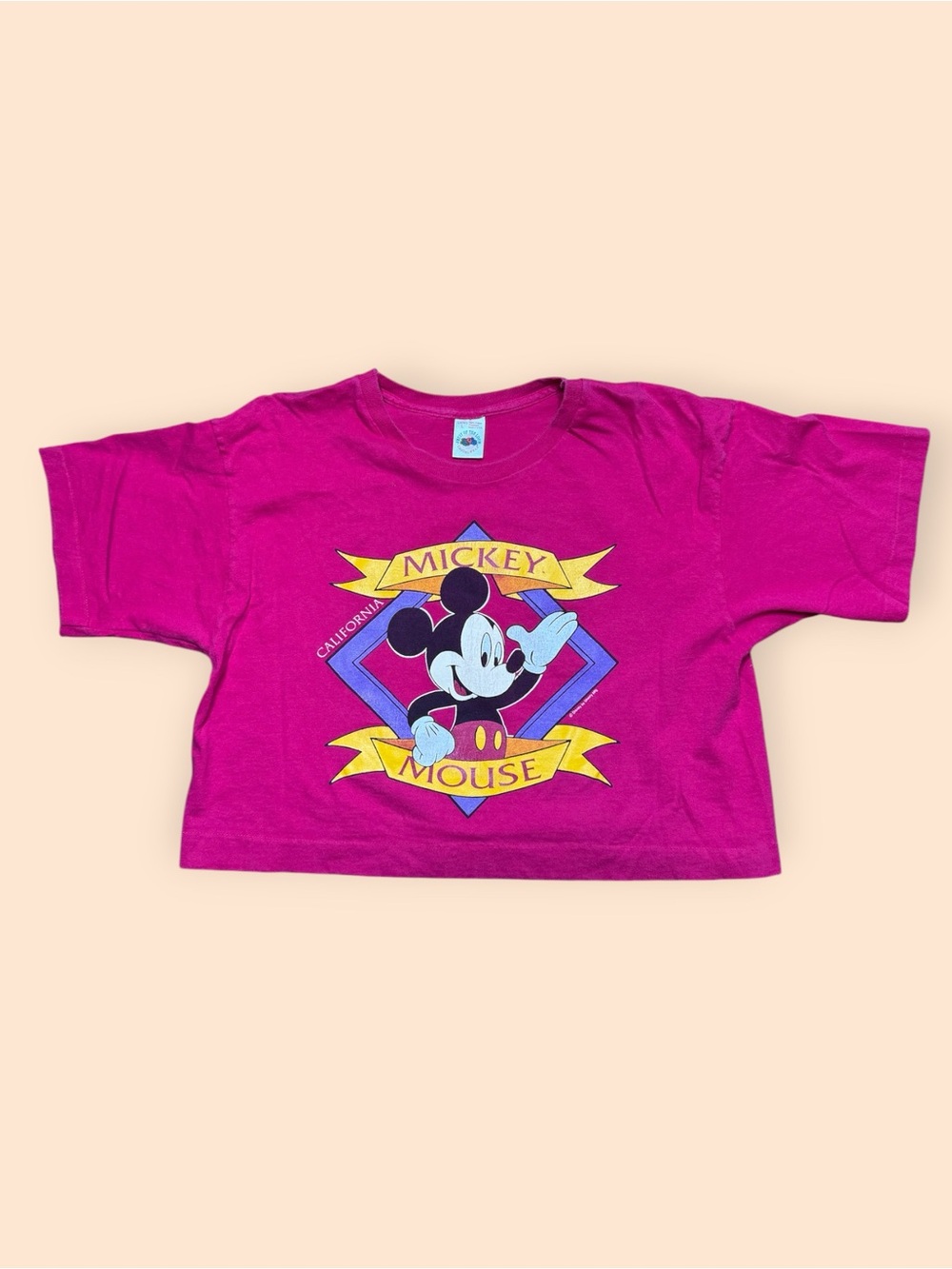 Vintage 1990s Mickey Mouse Disney Crop Top T Shirt Women’s Large Pink Vtg 90s